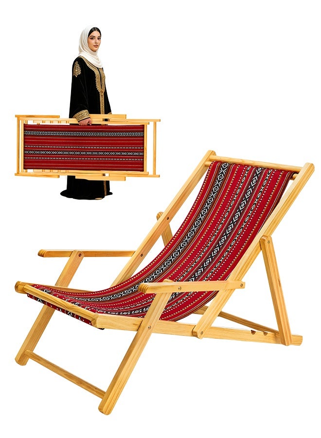 SOLARALIFE Outdoor Folding Wood Lounge Chair – 4-Gear Adjustable Reclining with Armrests - Image 1
